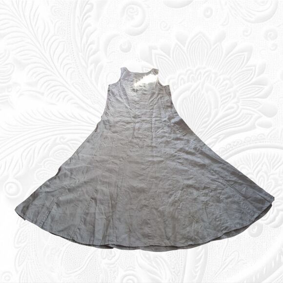 J. Jill Light Grey 💯 Linen Midi a Line Spliced Dress L - Picture 10 of 12
